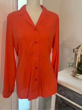 City Silk 100% Silk Orange Button Down Blouse | Size Large
